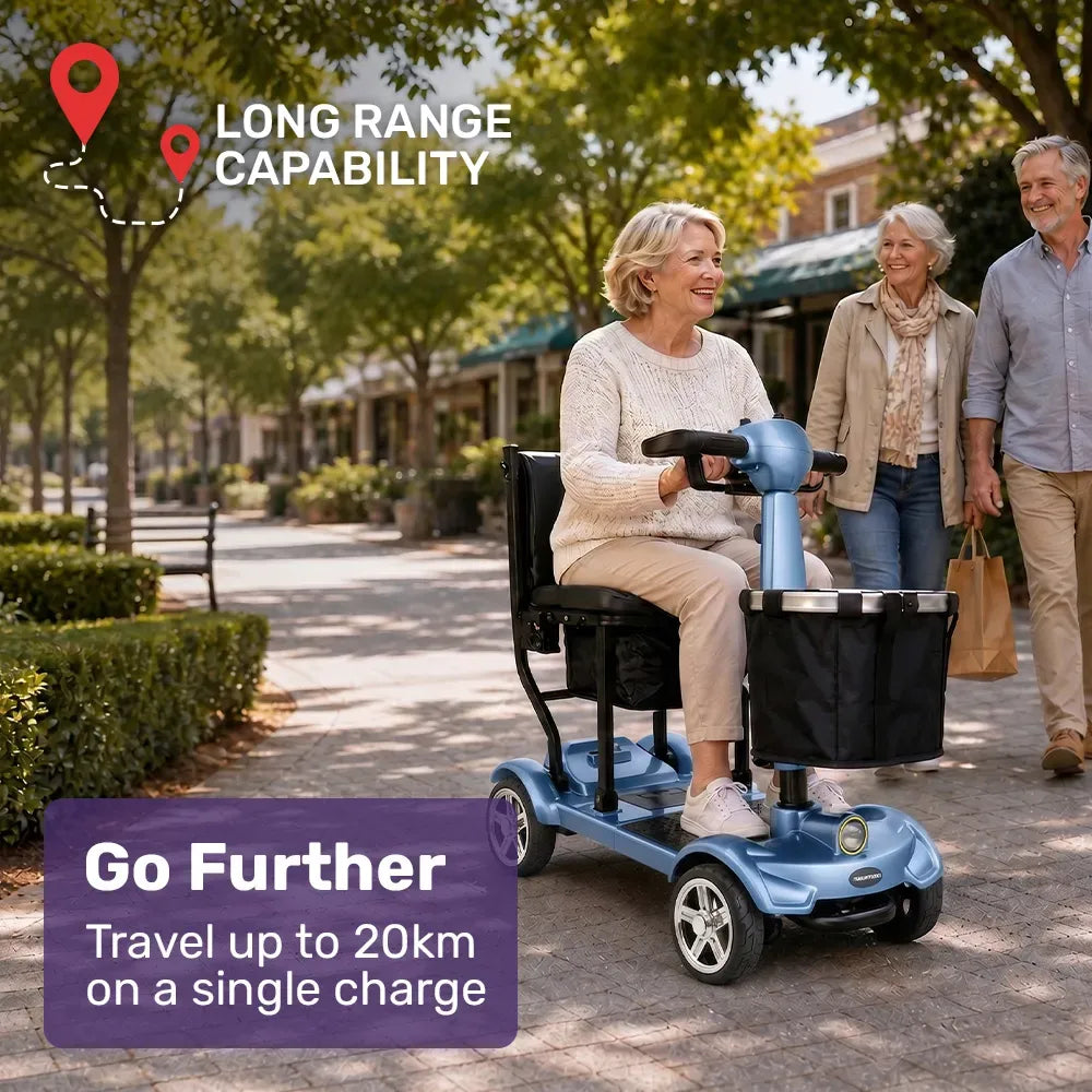 EQUIPMED SmartPacer+ Ultra-Lightweight Mobility Scooter w/ Li-ion Battery, Only 19kg, Foldable, Airline Approved, 120kg Capacity, Blue