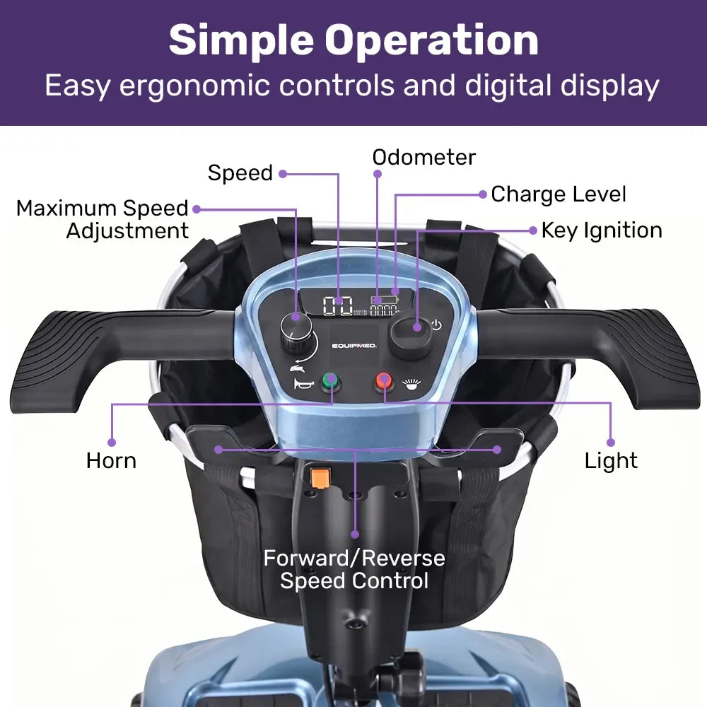EQUIPMED SmartPacer+ Ultra-Lightweight Mobility Scooter w/ Li-ion Battery, Only 19kg, Foldable, Airline Approved, 120kg Capacity, Blue