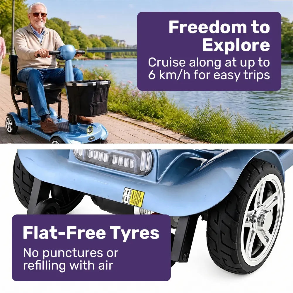 EQUIPMED SmartPacer+ Ultra-Lightweight Mobility Scooter w/ Li-ion Battery, Only 19kg, Foldable, Airline Approved, 120kg Capacity, Blue