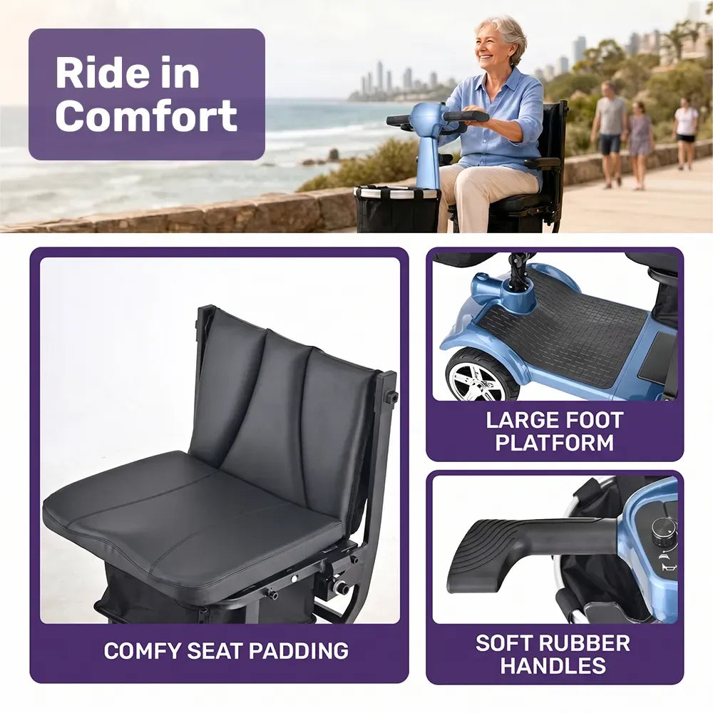 EQUIPMED SmartPacer+ Ultra-Lightweight Mobility Scooter w/ Li-ion Battery, Only 19kg, Foldable, Airline Approved, 120kg Capacity, Blue