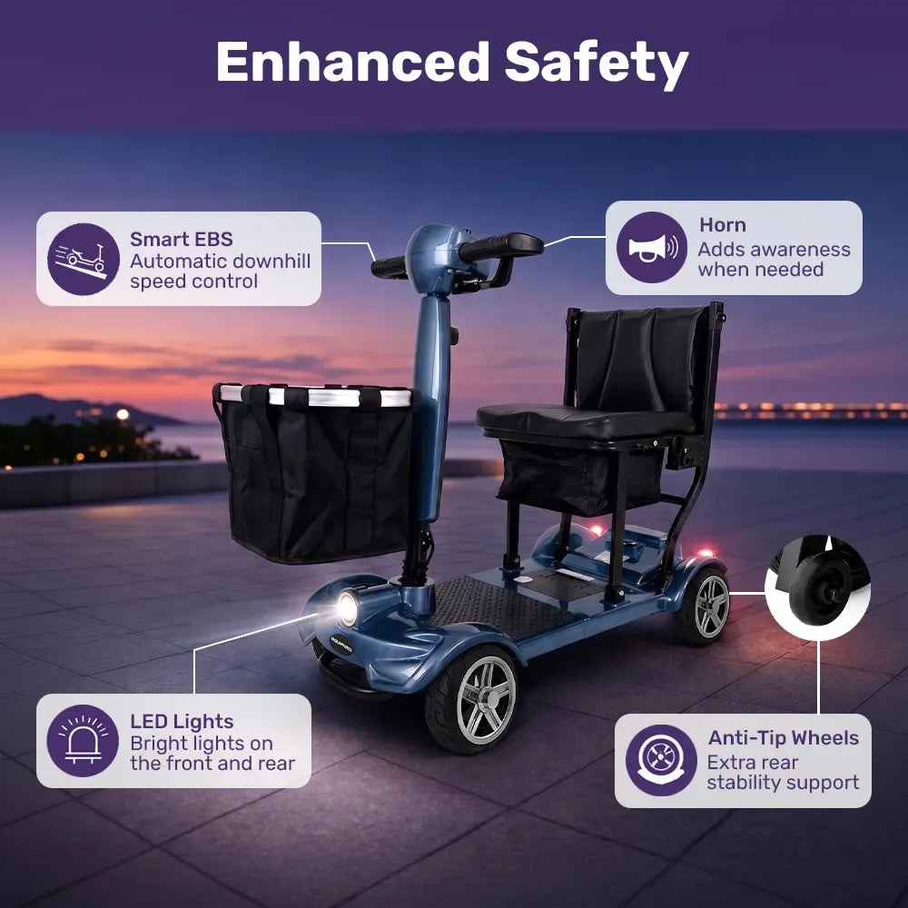 EQUIPMED SmartPacer+ Ultra-Lightweight Mobility Scooter w/ Li-ion Battery, Only 19kg, Foldable, Airline Approved, 120kg Capacity, Blue