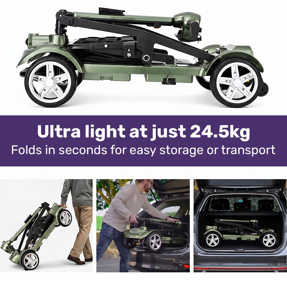 EQUIPMED SmartPacer+ Ultra-Lightweight Mobility Scooter w/ Li-ion Battery, Only 19kg, Foldable, Airline Approved, 120kg Capacity, Green