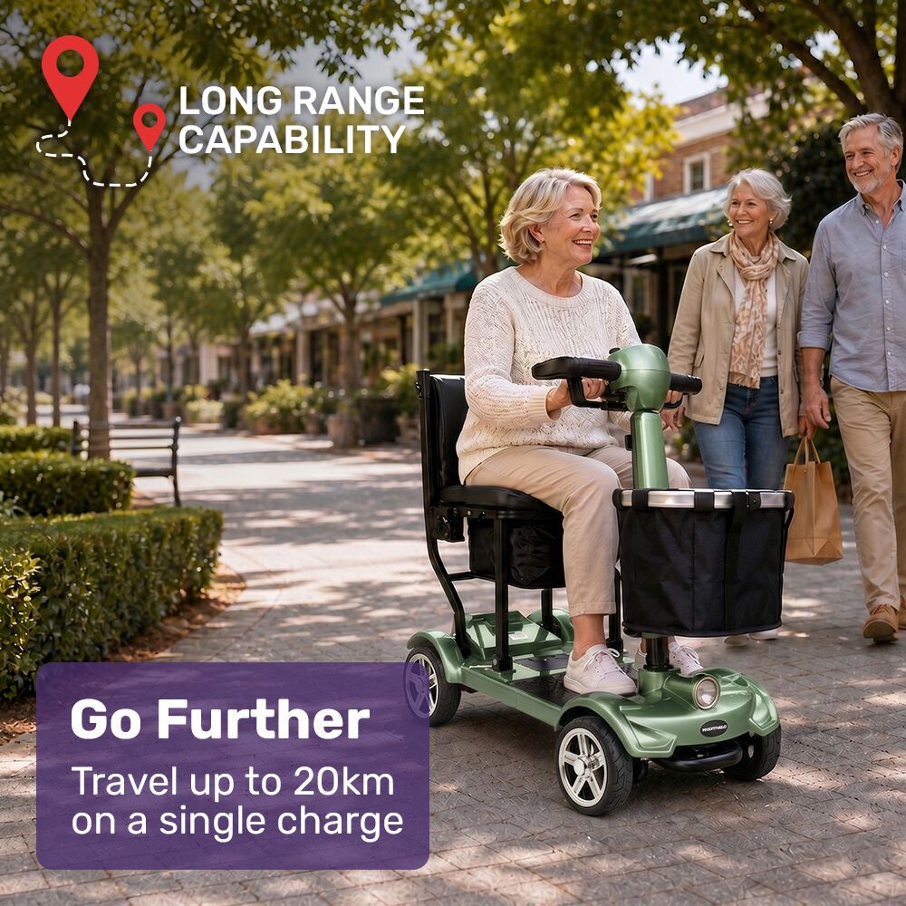 EQUIPMED SmartPacer+ Ultra-Lightweight Mobility Scooter w/ Li-ion Battery, Only 19kg, Foldable, Airline Approved, 120kg Capacity, Green