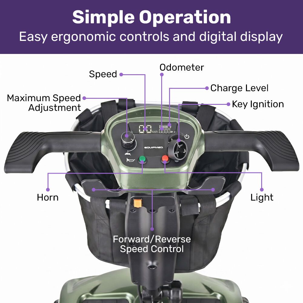 EQUIPMED SmartPacer+ Ultra-Lightweight Mobility Scooter w/ Li-ion Battery, Only 19kg, Foldable, Airline Approved, 120kg Capacity, Green