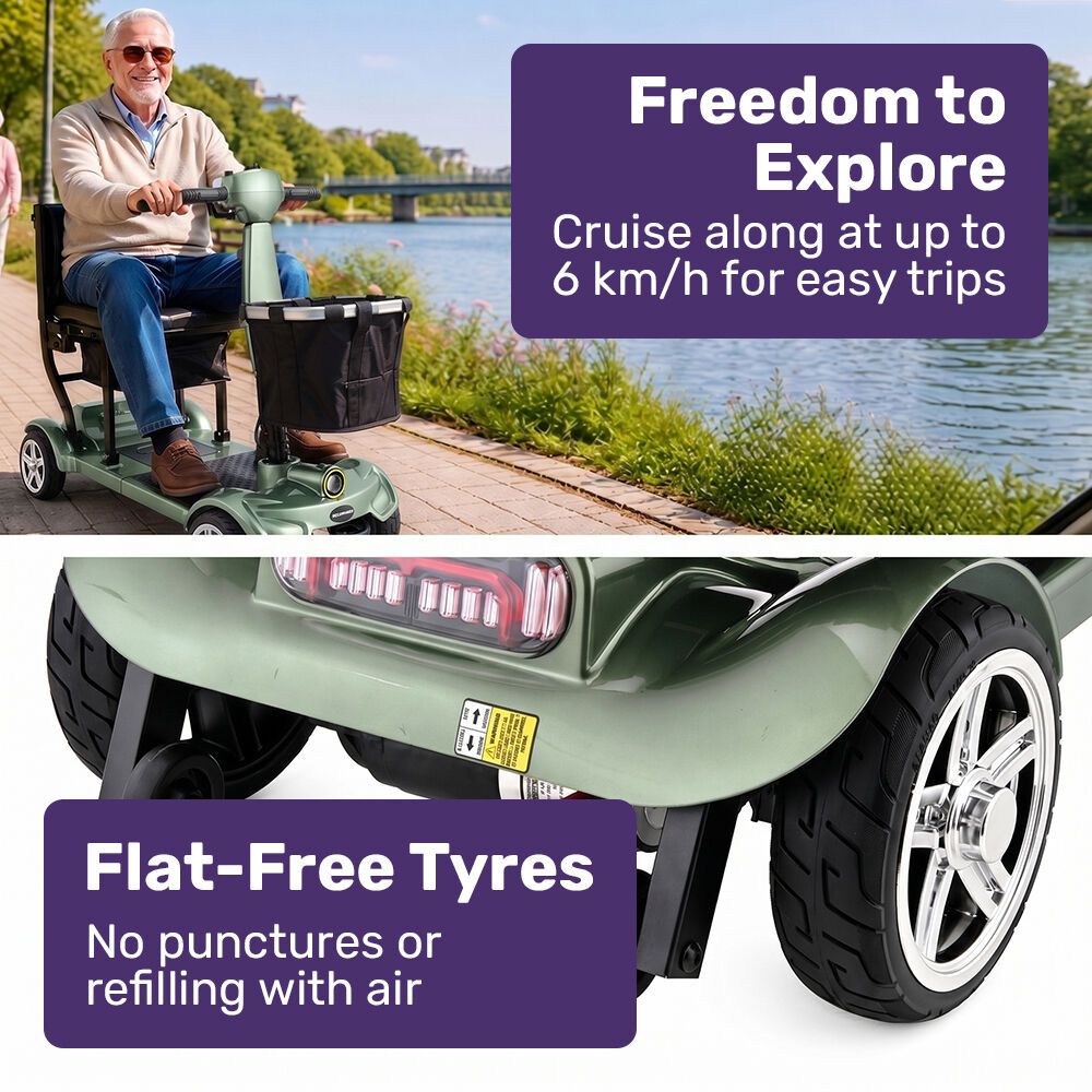 EQUIPMED SmartPacer+ Ultra-Lightweight Mobility Scooter w/ Li-ion Battery, Only 19kg, Foldable, Airline Approved, 120kg Capacity, Green