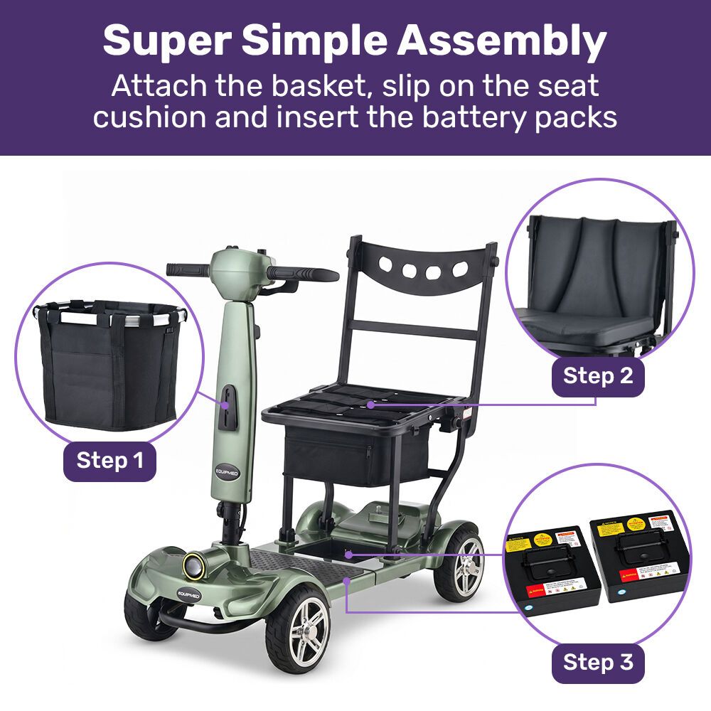 EQUIPMED SmartPacer+ Ultra-Lightweight Mobility Scooter w/ Li-ion Battery, Only 19kg, Foldable, Airline Approved, 120kg Capacity, Green