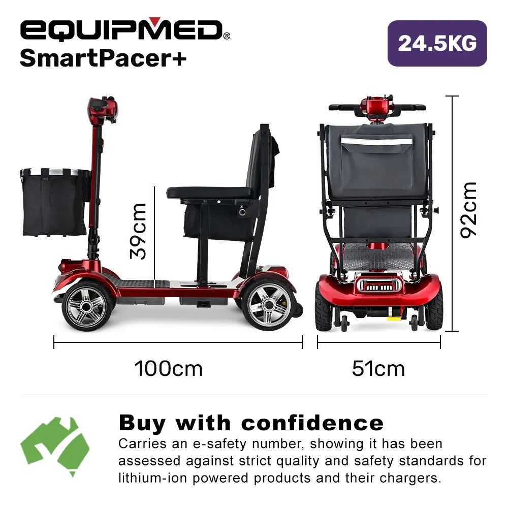 EQUIPMED ComfortCruise Large Mobility Scooter, 15km/h Top Speed, Up to 45km Range, Strong Climbing, 120kg Capacity, Red