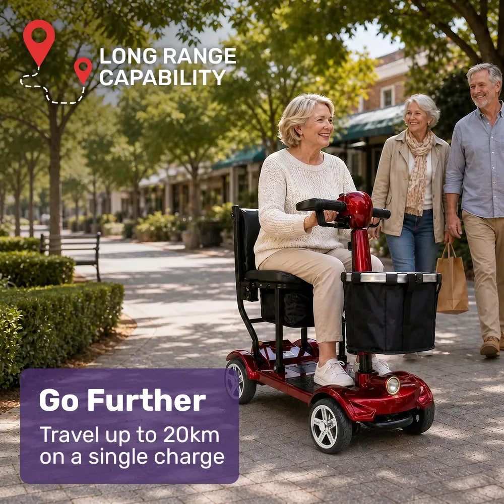EQUIPMED ComfortCruise Large Mobility Scooter, 15km/h Top Speed, Up to 45km Range, Strong Climbing, 120kg Capacity, Red