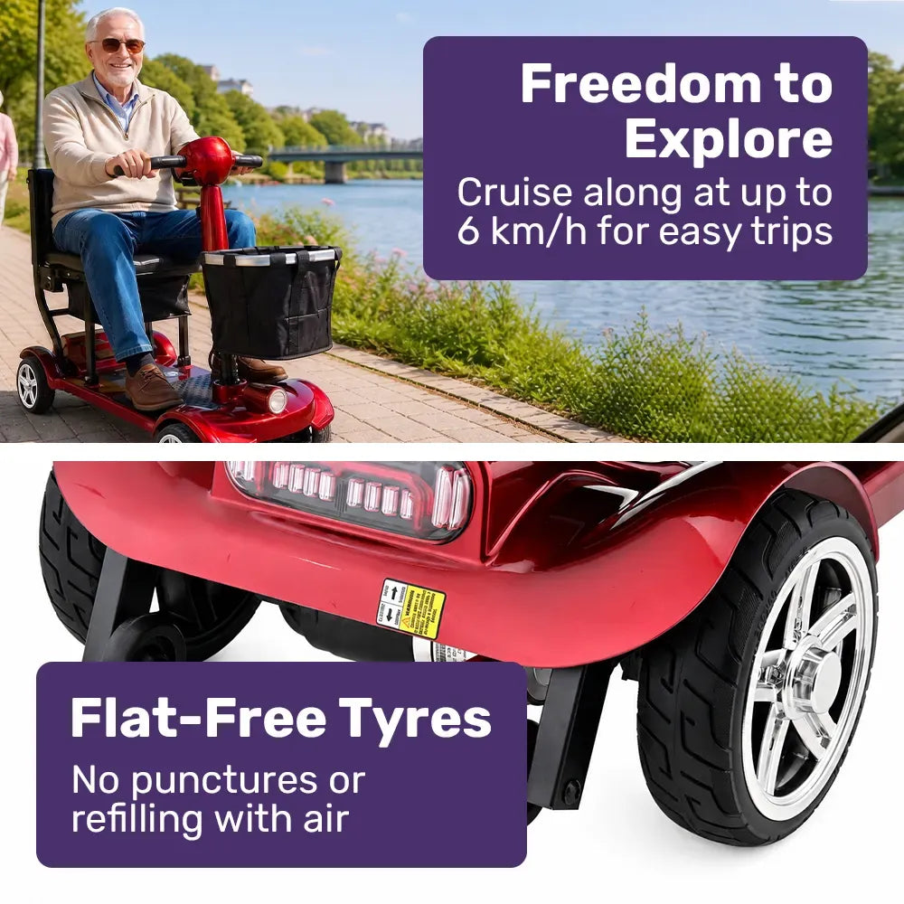 EQUIPMED ComfortCruise Large Mobility Scooter, 15km/h Top Speed, Up to 45km Range, Strong Climbing, 120kg Capacity, Red