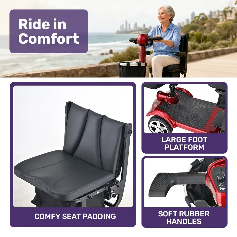 EQUIPMED ComfortCruise Large Mobility Scooter, 15km/h Top Speed, Up to 45km Range, Strong Climbing, 120kg Capacity, Red