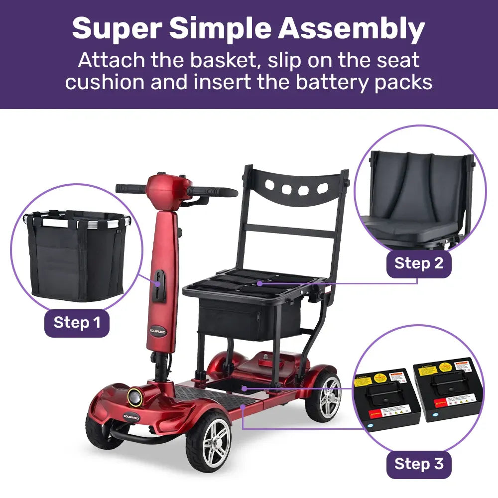 EQUIPMED ComfortCruise Large Mobility Scooter, 15km/h Top Speed, Up to 45km Range, Strong Climbing, 120kg Capacity, Red