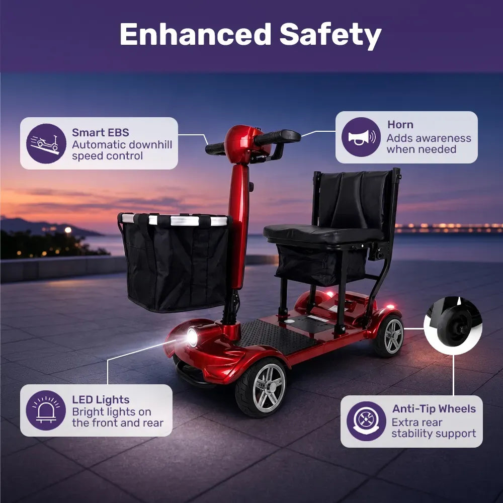 EQUIPMED ComfortCruise Large Mobility Scooter, 15km/h Top Speed, Up to 45km Range, Strong Climbing, 120kg Capacity, Red