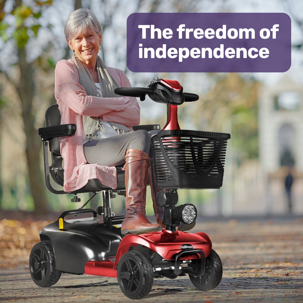 FreeLite+ Mid-Sized Foldable Electric Mobility Scooter Lithium Battery Long Range Red
