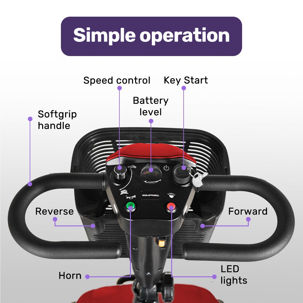 FreeLite+ Mid-Sized Foldable Electric Mobility Scooter Lithium Battery Long Range Red