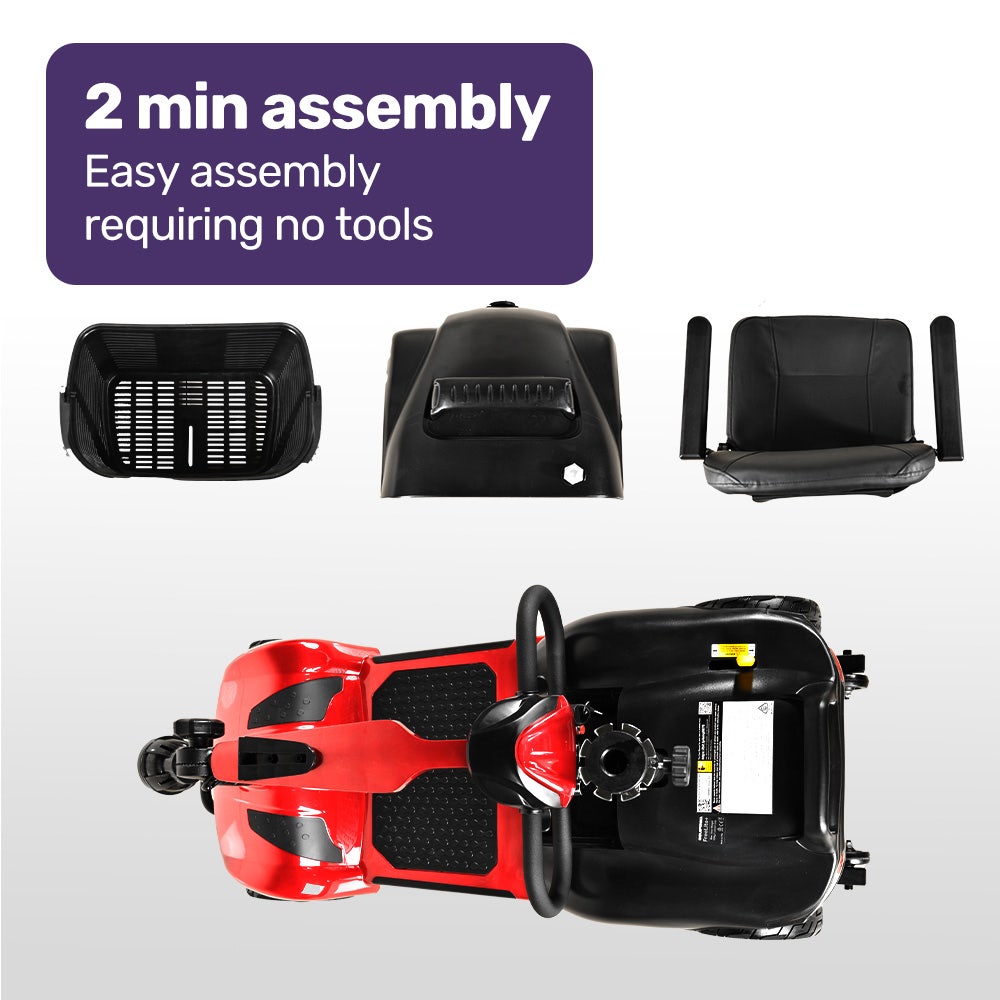 FreeLite+ Mid-Sized Foldable Electric Mobility Scooter Lithium Battery Long Range Red