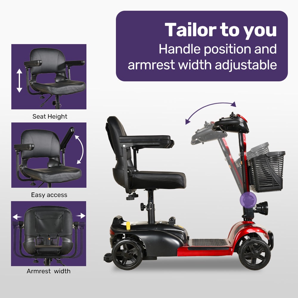 FreeLite+ Mid-Sized Foldable Electric Mobility Scooter Lithium Battery Long Range Red