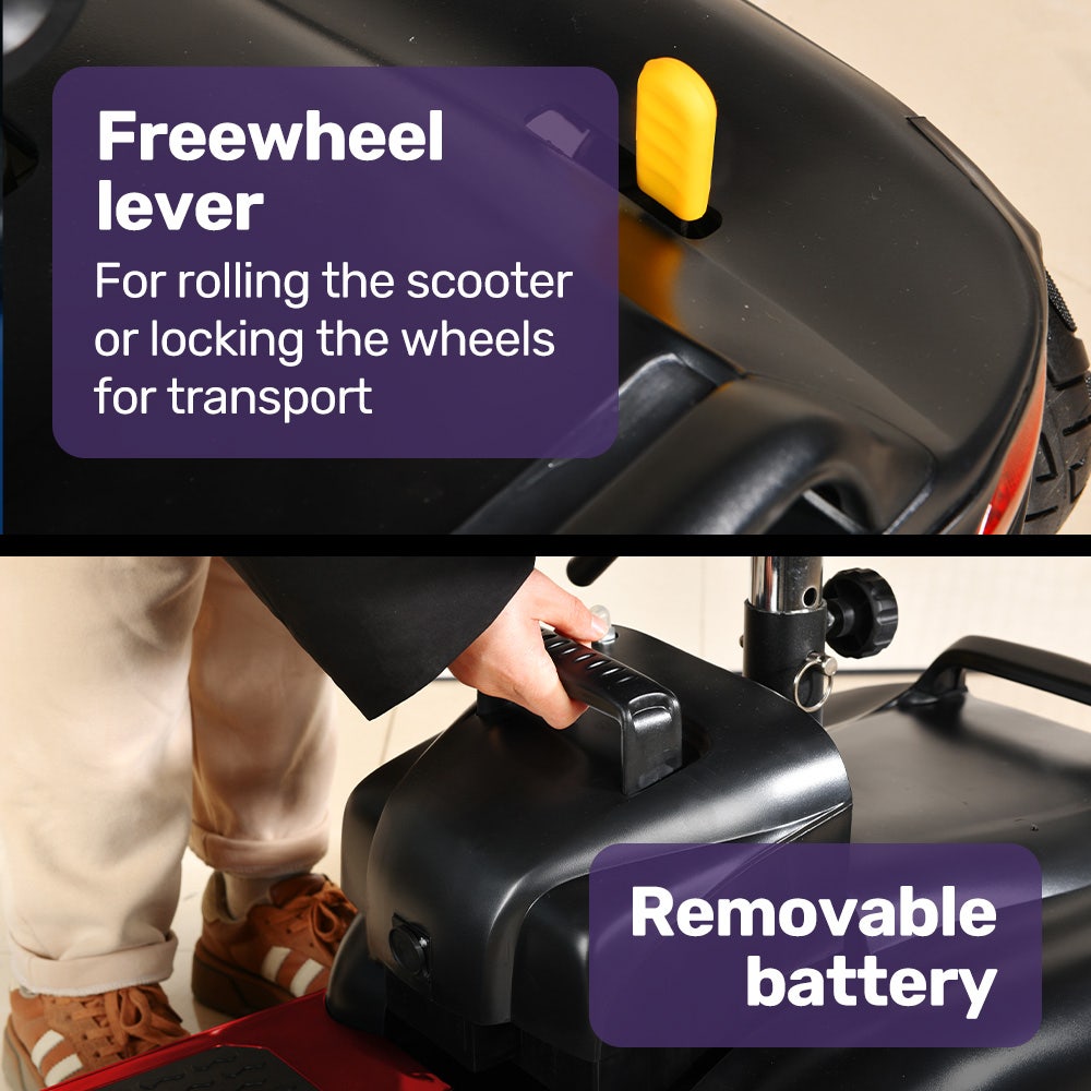 FreeLite+ Mid-Sized Foldable Electric Mobility Scooter Lithium Battery Long Range Red
