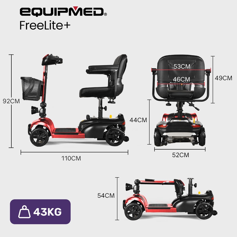 FreeLite+ Mid-Sized Foldable Electric Mobility Scooter Lithium Battery Long Range Red