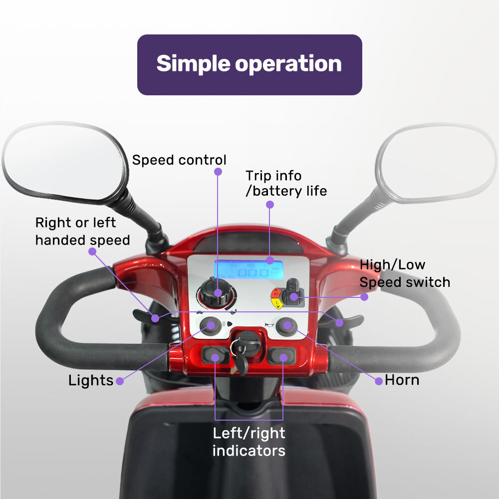 EQUIPMED LeisureCruise Extra Large-Sized, High Power, 182kg Capacity Mobility Scooter - Red