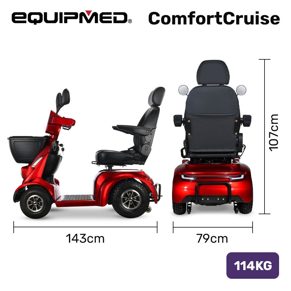 EQUIPMED ComfortCruise Large Mobility Scooter, 15km/h Top Speed, Up to 45km Range, Strong Climbing, 180kg Capacity, Red