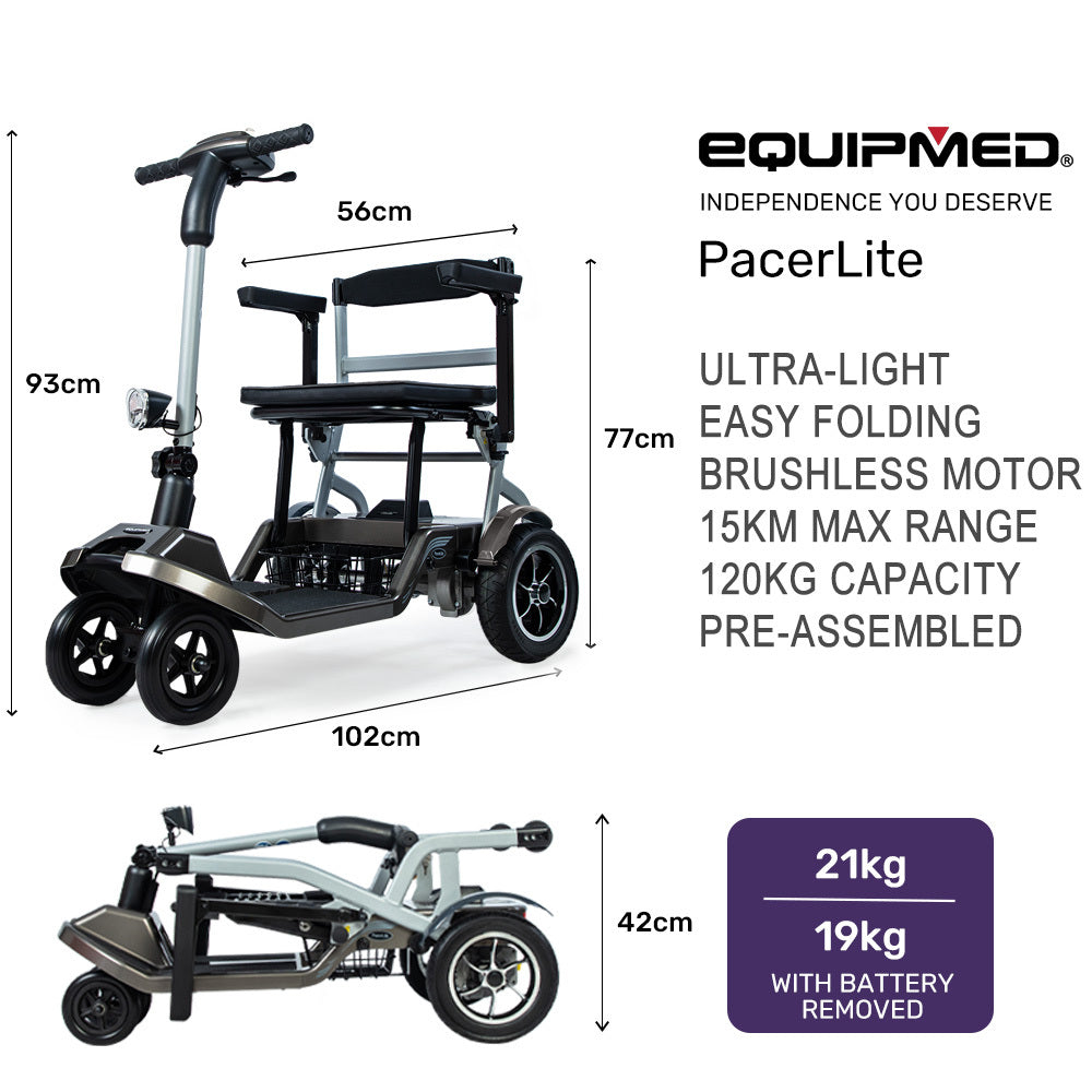 PacerLite Ultra-Lightweight Folding Electric Mobility Scooter 120kg Capacity