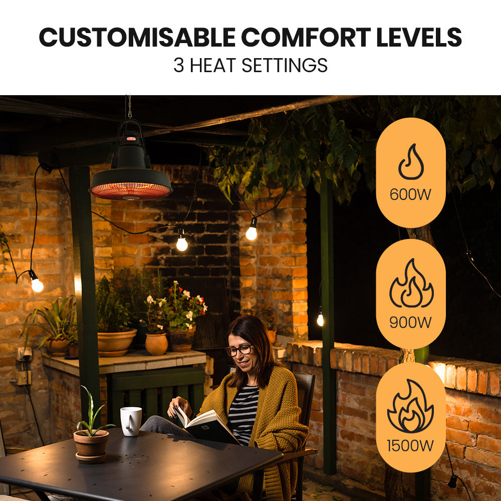 Thermomate 1500W Hanging Outdoor Patio Heater Remote Control Black