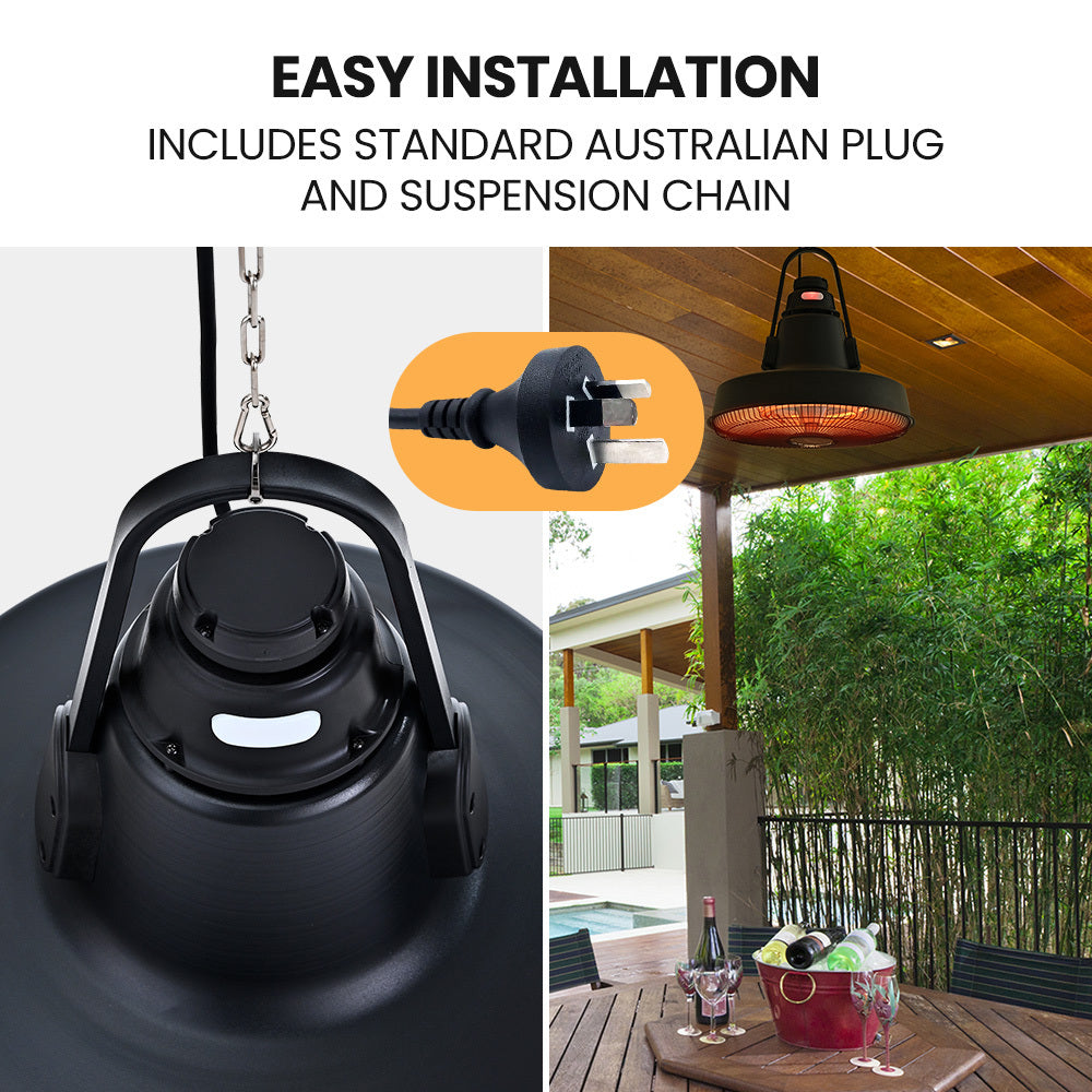 Thermomate 1500W Hanging Outdoor Patio Heater Remote Control Black