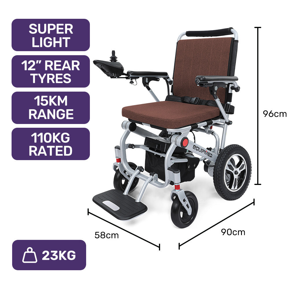 PowerCruise Ultra-Light Electric Wheelchair Aluminium Frame Brown