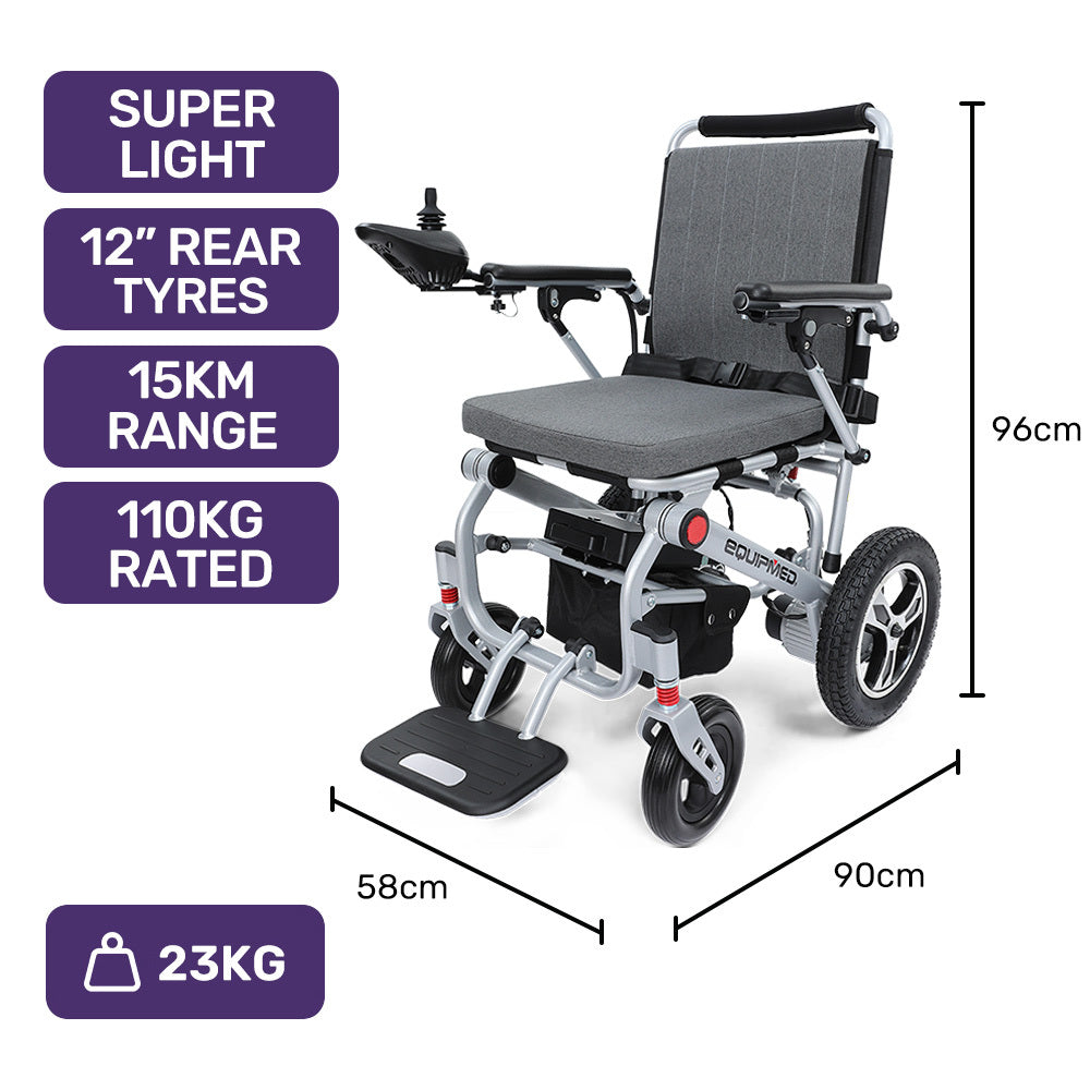 PowerCruise Ultra-Light Folding Electric Wheelchair Airline Approved Aluminium Frame Grey
