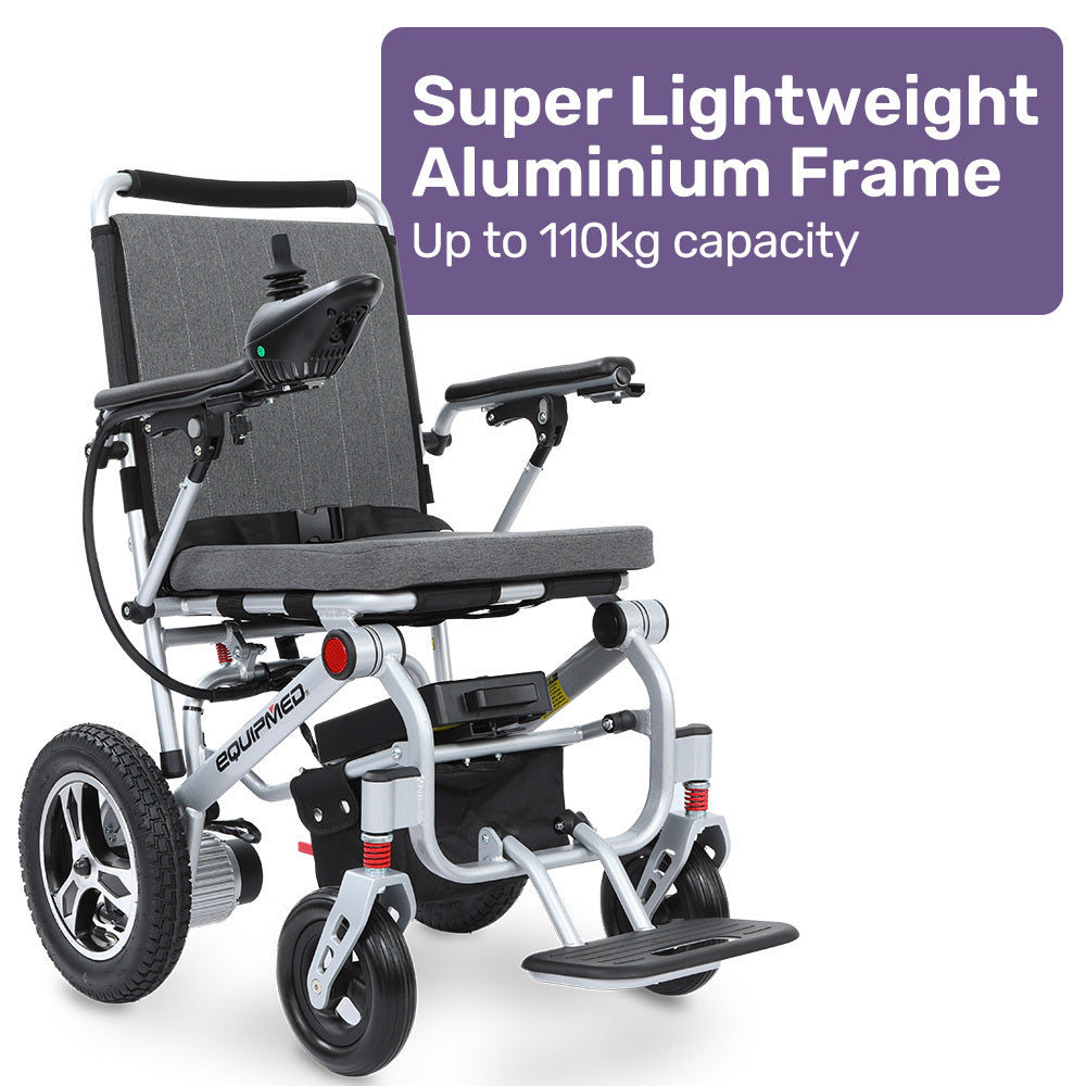 PowerCruise Ultra-Light Folding Electric Wheelchair Airline Approved Aluminium Frame Grey