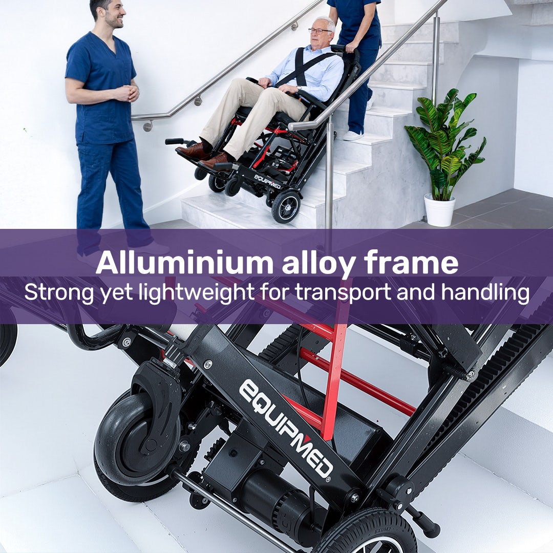 EQUIPMED Electric Stair Climbing Wheelchair, 169kg Load Capacity, 46 Steps/min, Aluminium Alloy, Foldable
