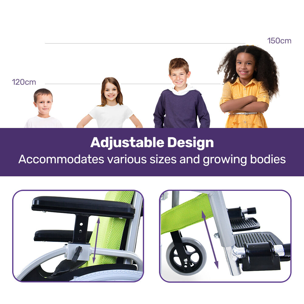Premium Kids Wheelchair 22" Lightweight Aluminium Green
