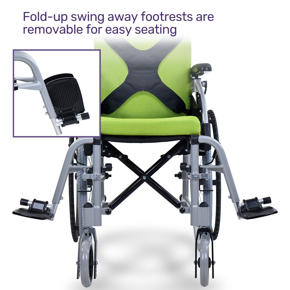 Premium Kids Wheelchair 22" Lightweight Aluminium Green