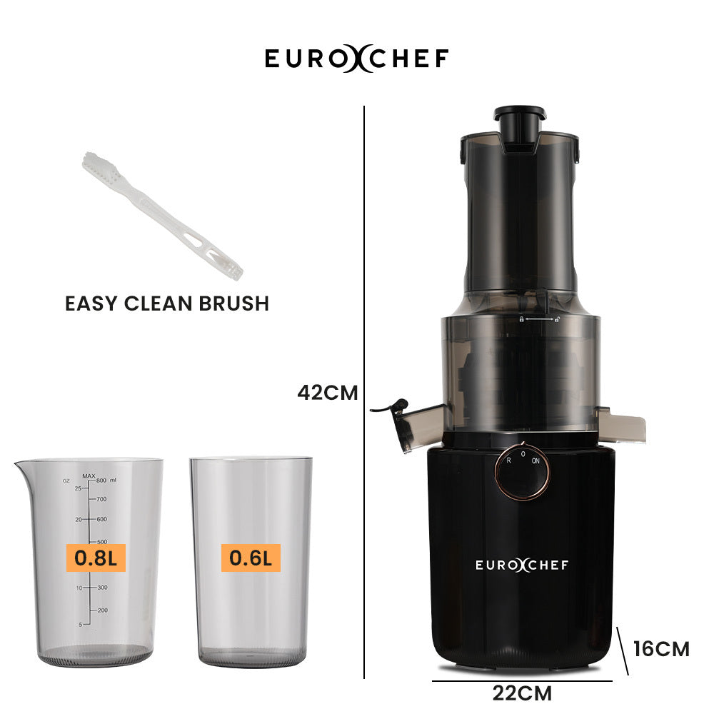 EuroChef Cold Press Juicer 200W Large Chute Charcoal Grey