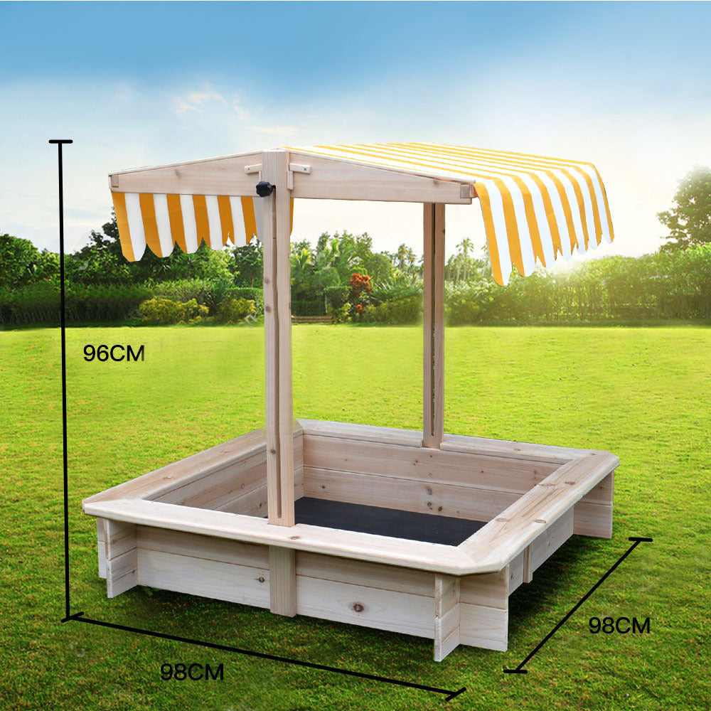 Adjustable UV-Resistant Wooden Sandpit with Canopy - Rovo Kids