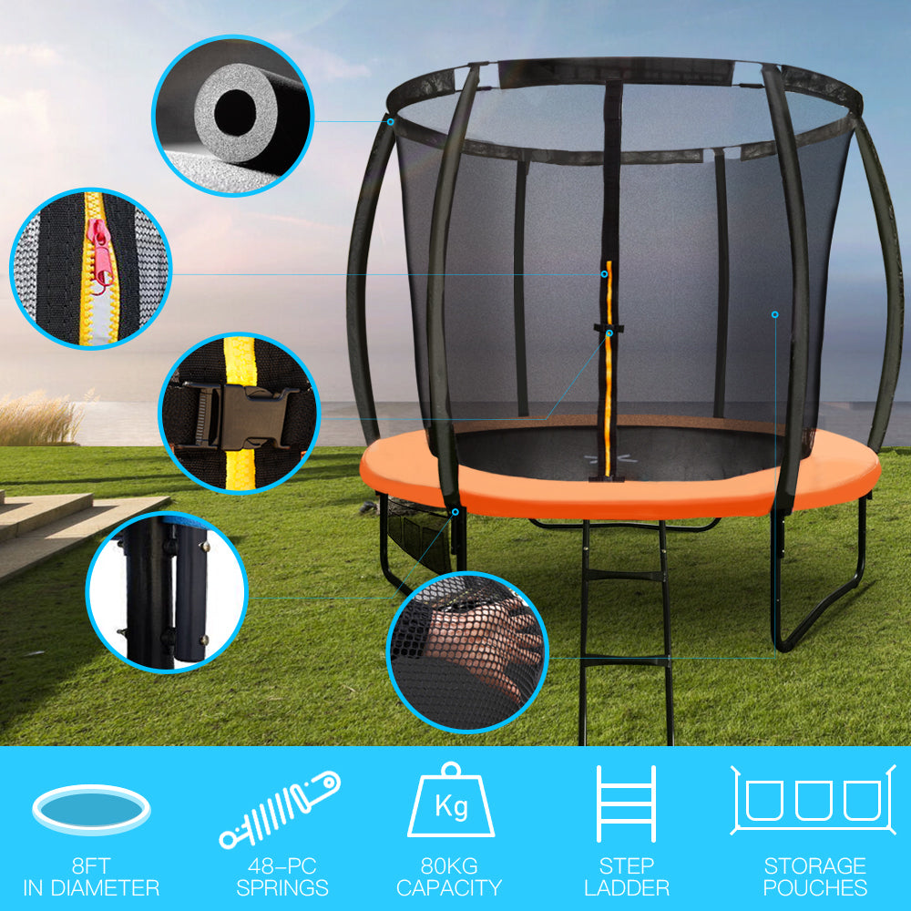 8ft Round Trampoline with Safety Net, Ladder, Spring Pad - Up-Shot