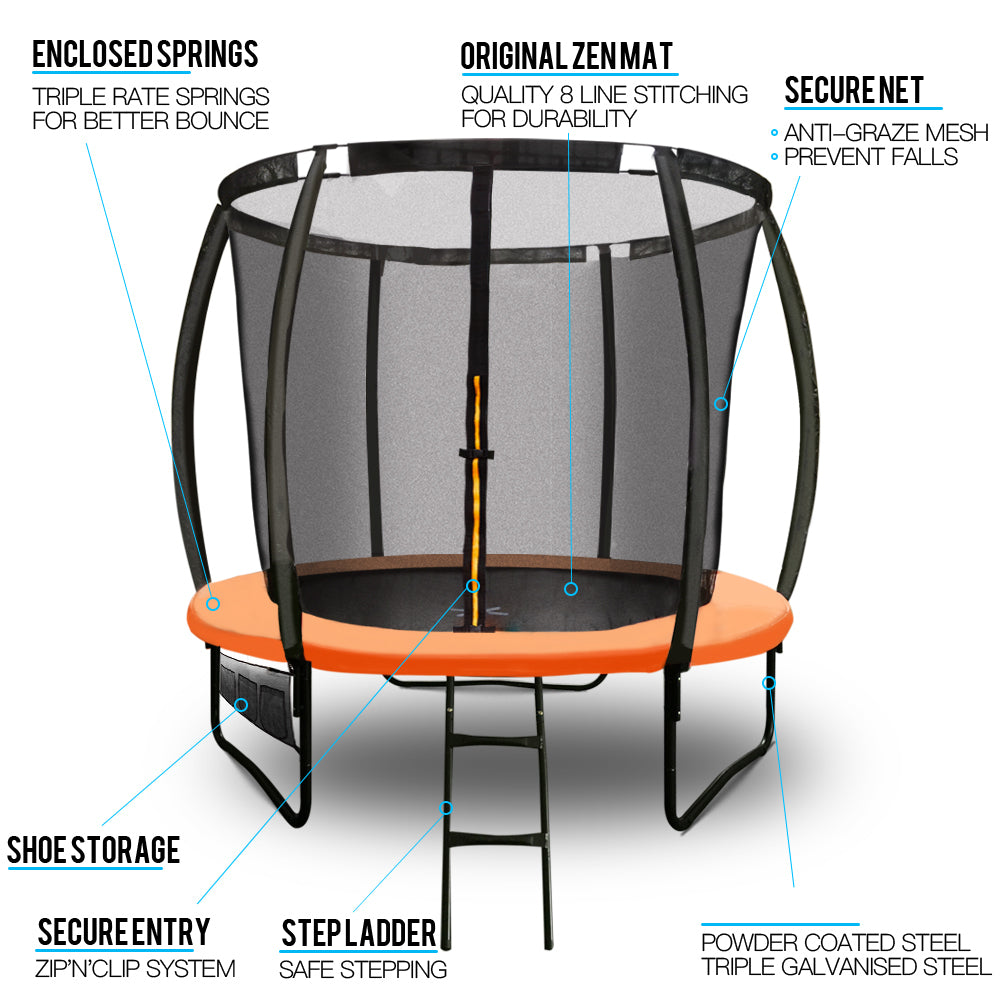 8ft Round Trampoline with Safety Net, Ladder, Spring Pad - Up-Shot