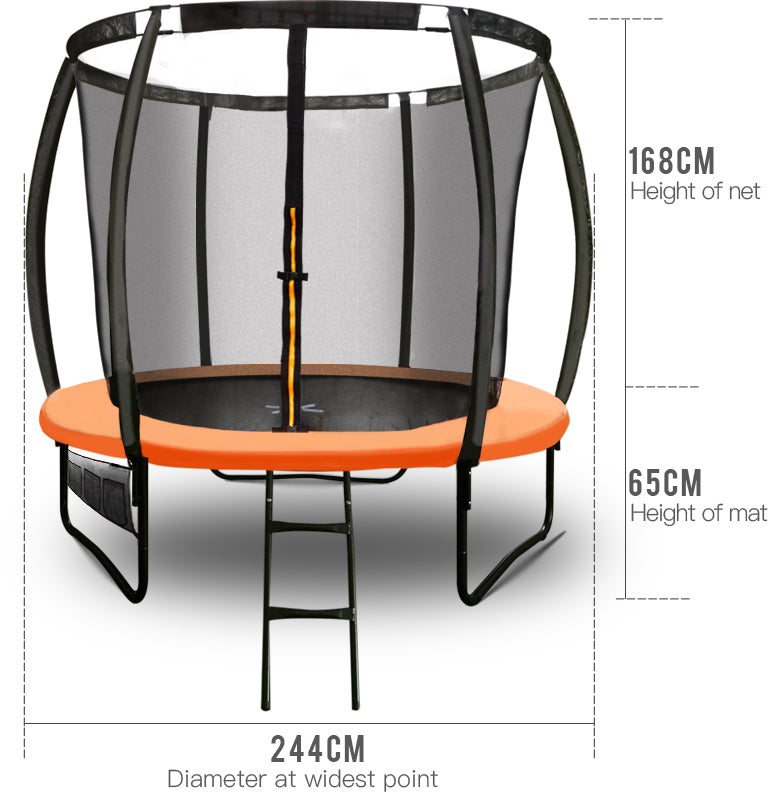 8ft Round Trampoline with Safety Net, Ladder, Spring Pad - Up-Shot