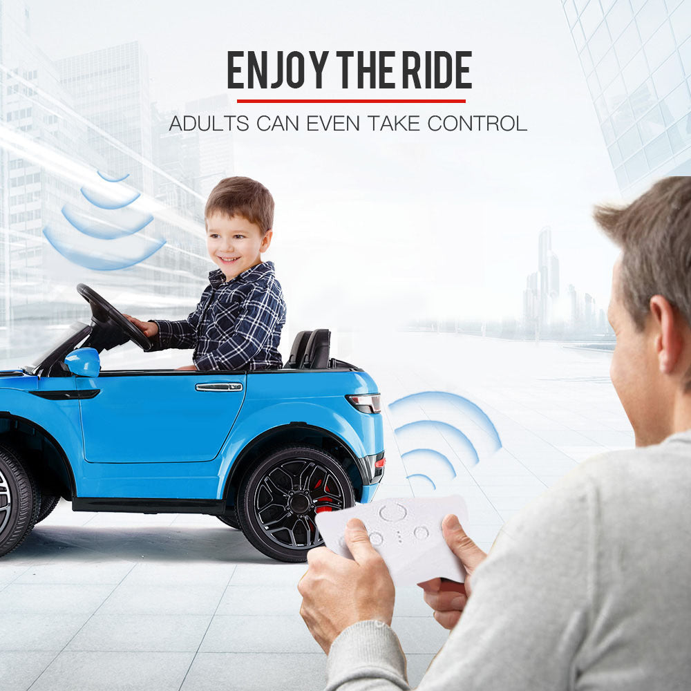 12V Blue Ride-On Car w/ Remote, Engine Sounds, USB - ROVO KIDS