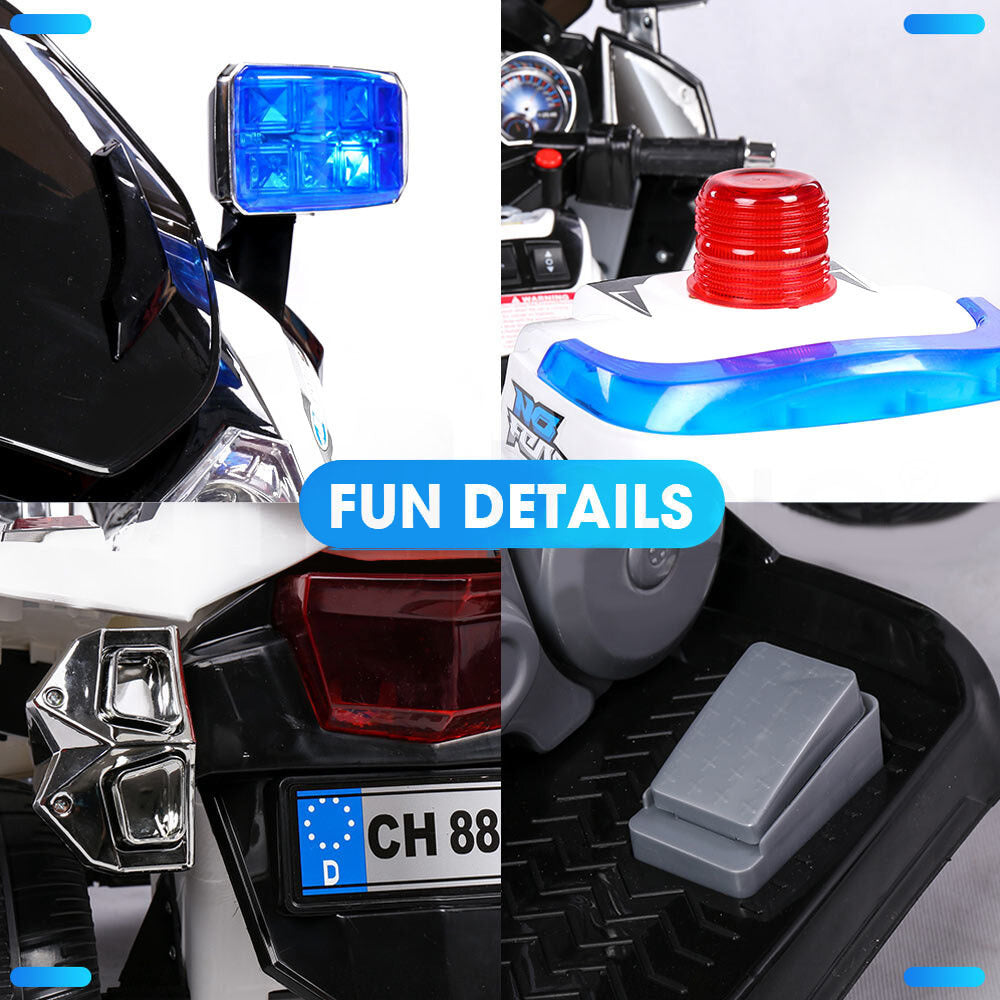 ROVO KIDS Electric Ride-On Police Bike with Lights & Sound