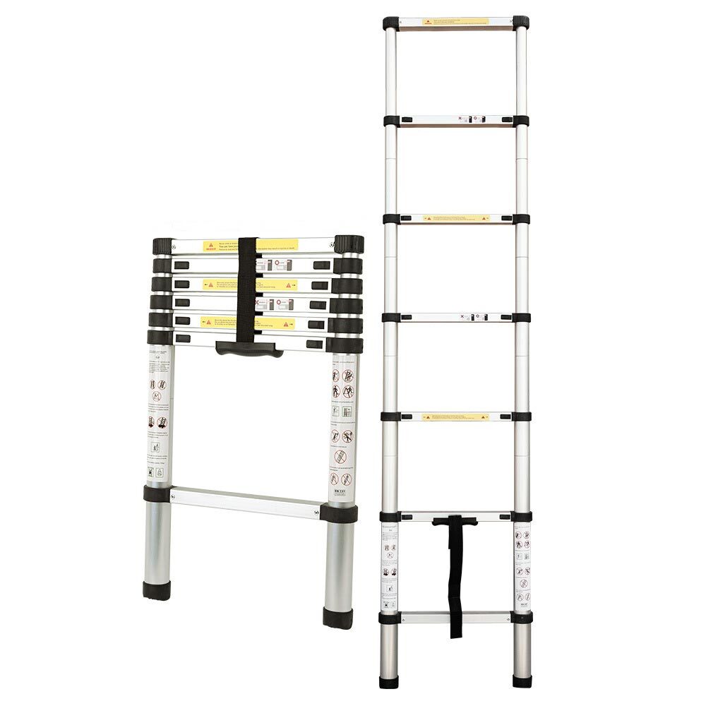 Lightweight 2m Telescopic Aluminium Ladder, 120kg Cap, Bullet