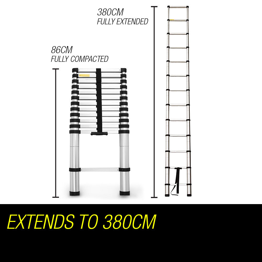 3.8m Telescopic Aluminium Ladder, 120kg Capacity, Bullet