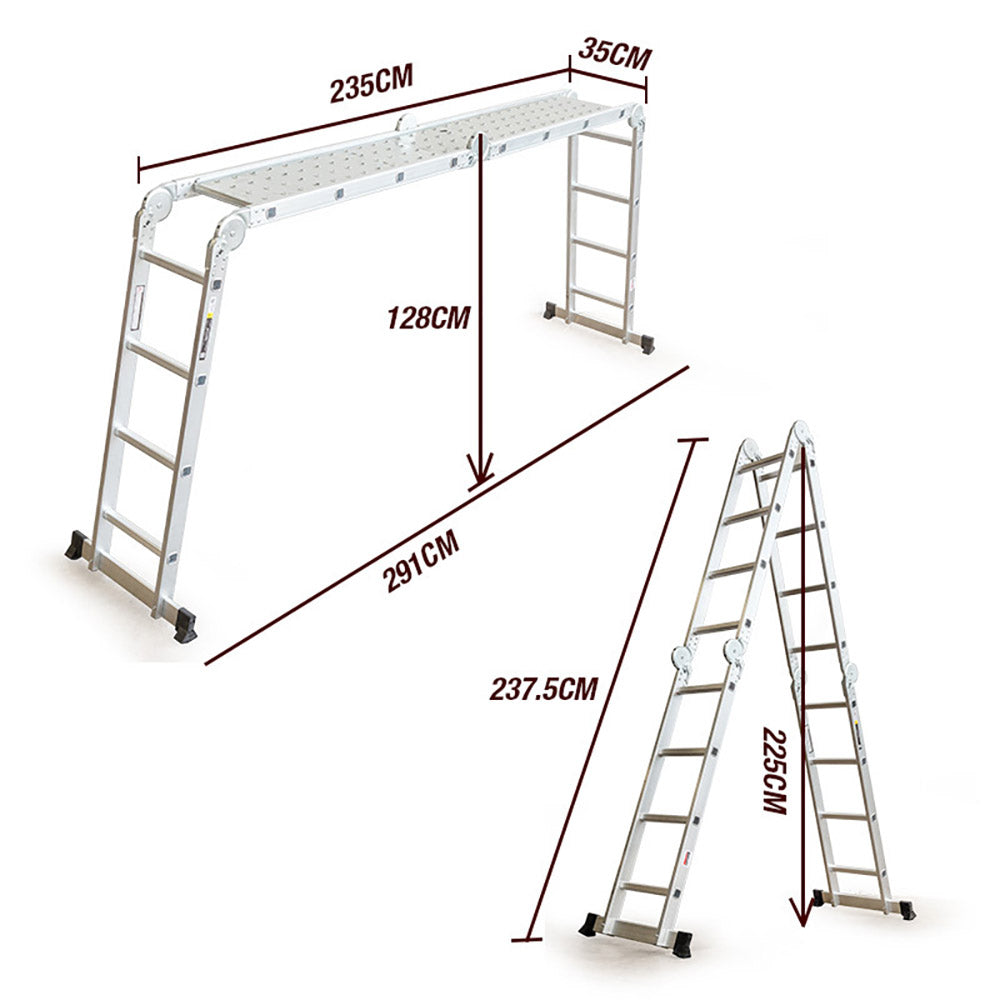 Lightweight 4.7m Multi-Fold Aluminium Ladder with Platforms - Bullet