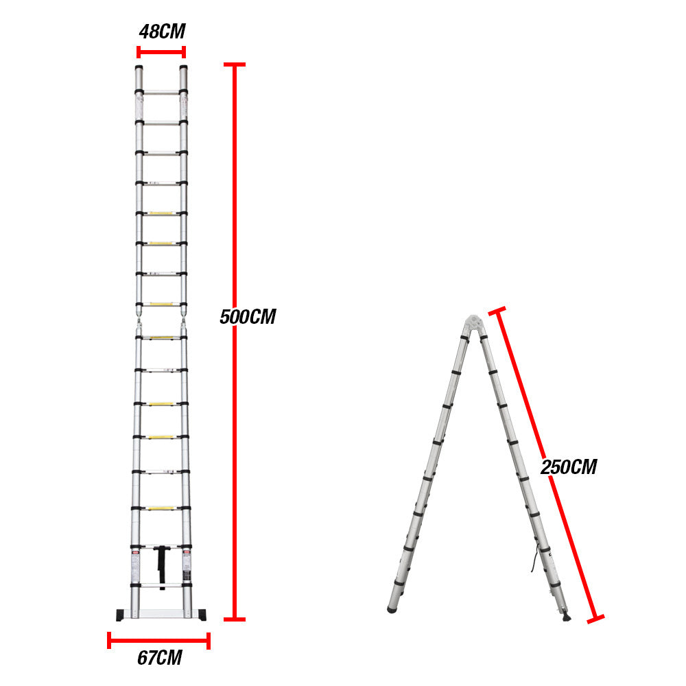 5m Aluminium Telescopic Multipurpose Ladder, 120kg Capacity, BULLET