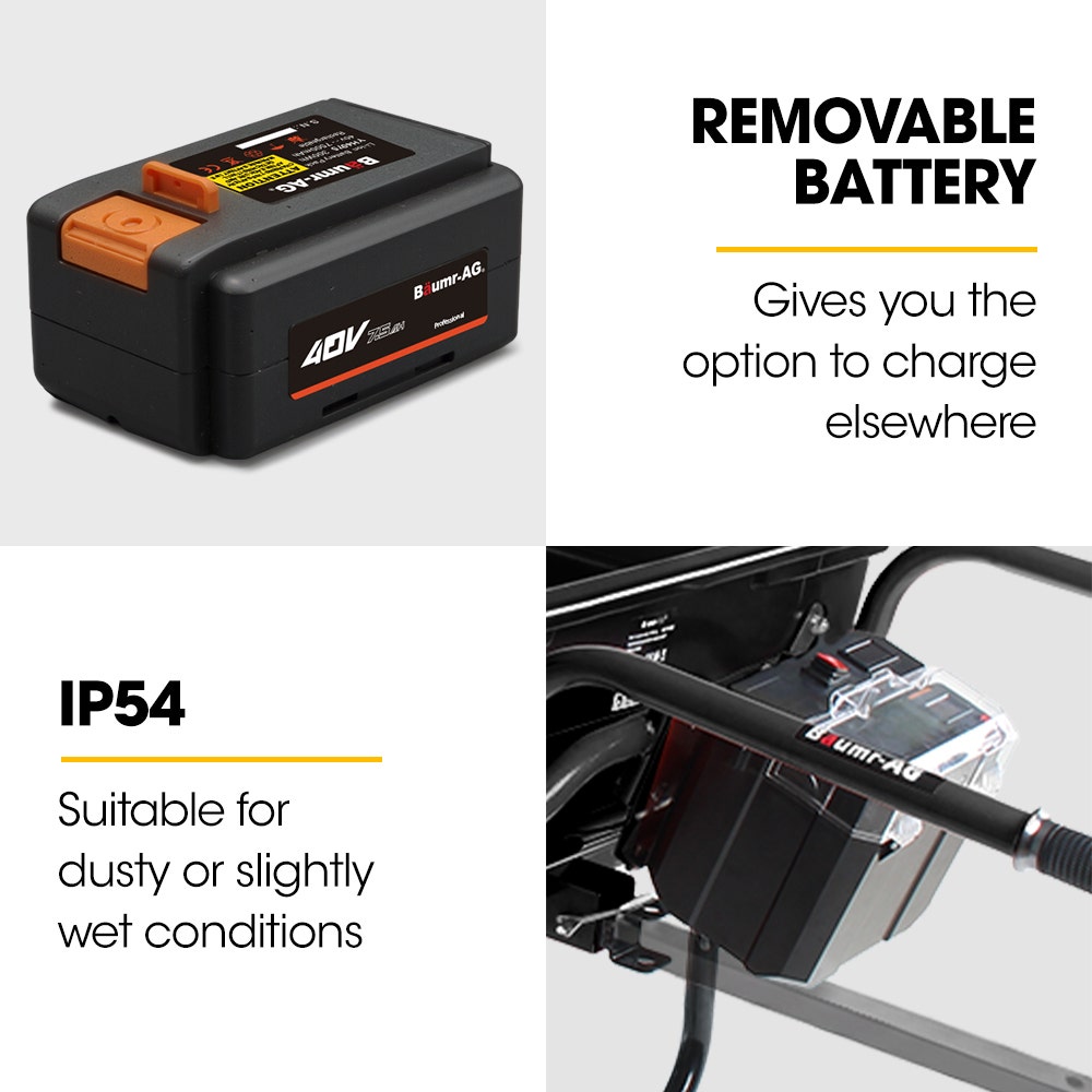 BAUMR-AG 40V Li-ion Powered 300KG / 300L Wheelbarrow, ATV Tow Bar, Deep V-tread Tyre, 2 Wheel Direct Drive