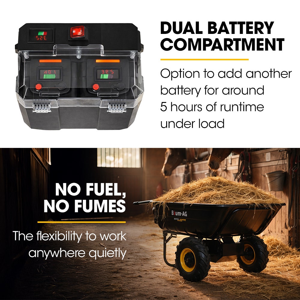 BAUMR-AG 40V Li-ion Powered 300KG / 300L Wheelbarrow, ATV Tow Bar, Deep V-tread Tyre, 2 Wheel Direct Drive