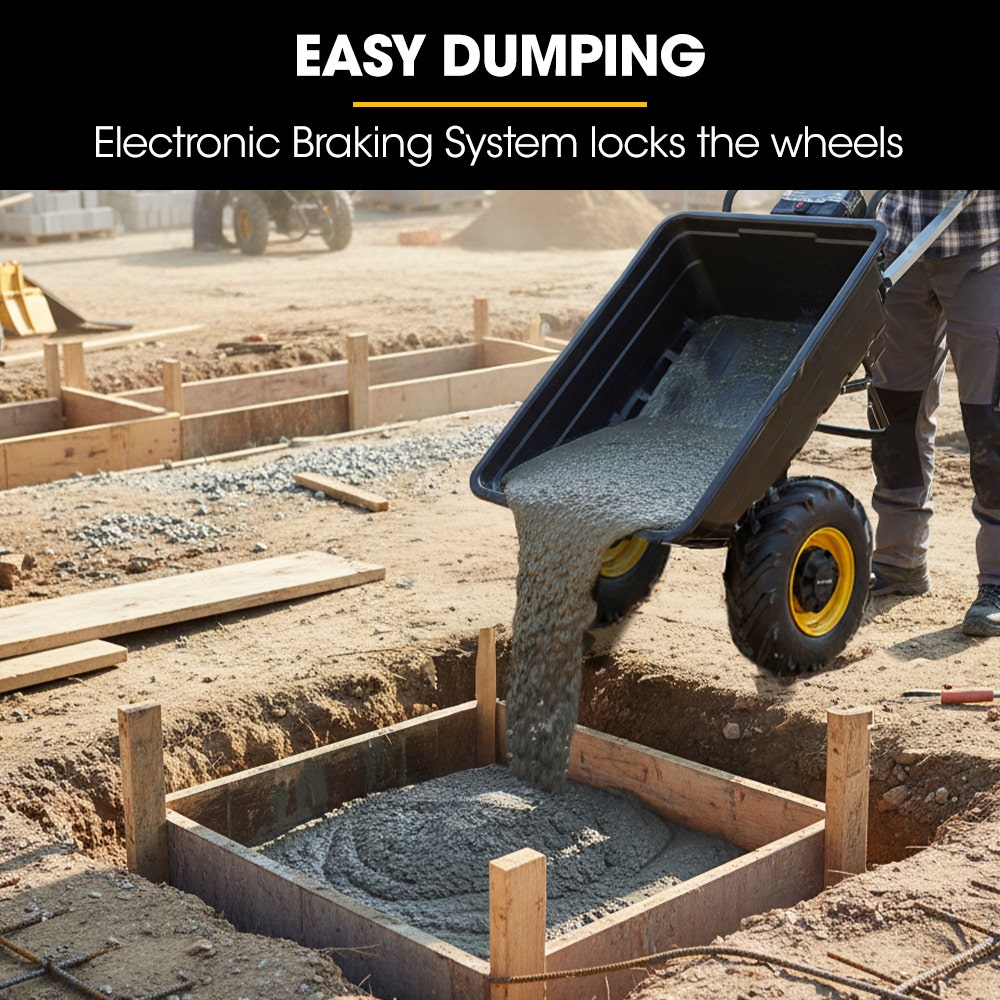 BAUMR-AG 40V Li-ion Powered 300KG / 300L Wheelbarrow, ATV Tow Bar, Deep V-tread Tyre, 2 Wheel Direct Drive