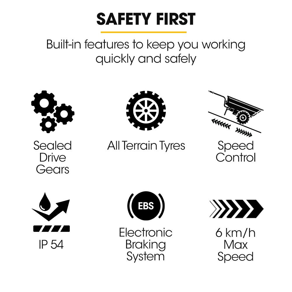 BAUMR-AG 40V Li-ion Powered 300KG / 300L Wheelbarrow, ATV Tow Bar, Deep V-tread Tyre, 2 Wheel Direct Drive