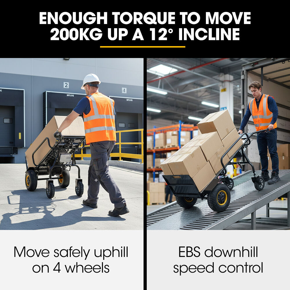 BAUMR-AG 40V Li-ion 260kg Electric Powered Hand Truck Trolley, 400W Brushless motor, Up to 6km/h, 4hr Runtime, Adjustable Width, Folds for Logistics, Moving