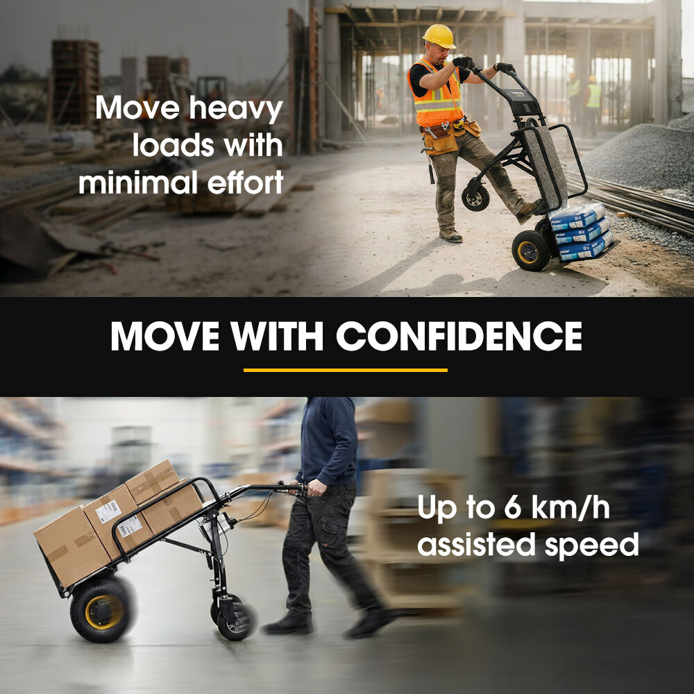 BAUMR-AG 40V Li-ion 260kg Electric Powered Hand Truck Trolley, 400W Brushless motor, Up to 6km/h, 4hr Runtime, Adjustable Width, Folds for Logistics, Moving